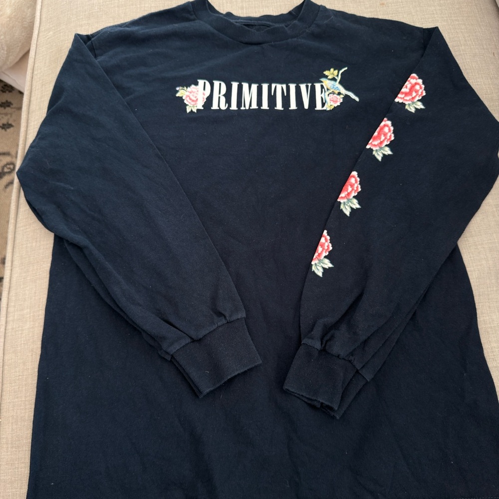 Primitive Navy Long Sleeve Shirt with Red and White Floral Design